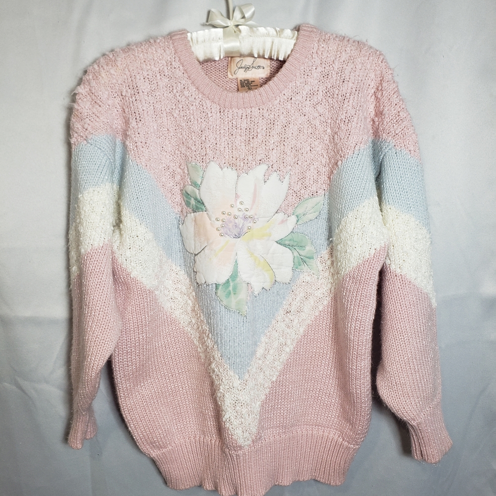 Jaclyn Smith Pink and Blue Floral Sweater